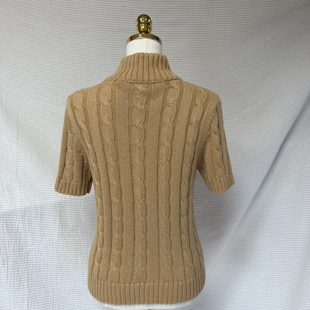 Liz Claiborne Sweater Women Gold S Petite Pullover Turtleneck Short Sleeve